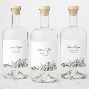 Etiqueta Para Botella De Licor Personalizado Boda de Detroit minimalista