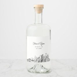 Etiqueta Para Botella De Licor Personalizado Boda de Detroit minimalista