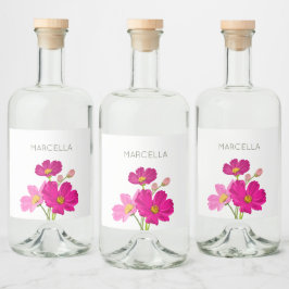 Etiqueta Para Botella De Licor Personalizado de flores Cosmos de jardín brillante