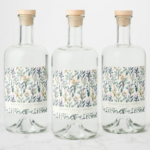 Etiqueta Para Botella De Licor Personalizado de flores silvestres Boho Watercolor