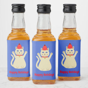 Etiqueta Para Botella De Licor Personalizado de gatos de Navidades curados
