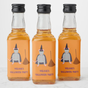 Etiqueta Para Botella De Licor Personalizado de Halloween Witch Rat and Broom