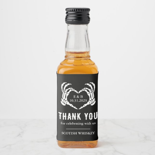 Etiqueta Para Botella De Licor Personalizado Skeleton Corazón Boda de Muerte de N (Anverso)