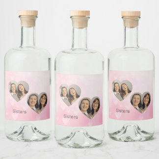 Etiqueta Para Botella De Licor Personalized Sisters Heart-Shaped Photo Label