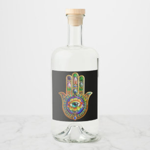 Etiqueta Para Botella De Licor Pétalos de Flor Coloridos Tercer Ojo Hamsa Turques