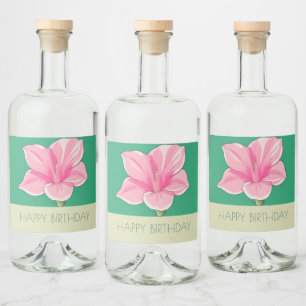 Etiqueta Para Botella De Licor Pink Floral Happy Birday Fiesta