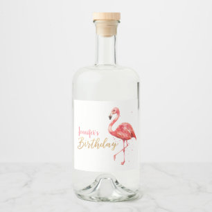 Etiqueta Para Botella De Licor Pink Watercolor Flamingo Purpurina Gold Cumpleaños