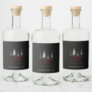 Etiqueta Para Botella De Licor Pino de Navidad Simple y Elegante Negro