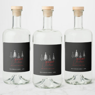 Etiqueta Para Botella De Licor Pino de Navidad Simple y Elegante Negro