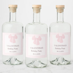 Etiqueta Para Botella De Licor Puntos rosas y cumpleaños de chicas de arco rosado