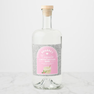 Etiqueta Para Botella De Licor Purpurina de plata Chica rosa Coquito Etiqueta de 