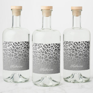 Etiqueta Para Botella De Licor Purpurina Leopard Print