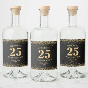Etiqueta Para Botella De Licor Purpurina Negro De Oro Saluda A 25 Años Aniversari