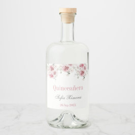 Etiqueta Para Botella De Licor Quinceañera floral rosa Rubor