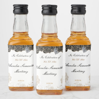 Etiqueta Para Botella De Licor Quinceañera Mini botella de licor Negro y Oro