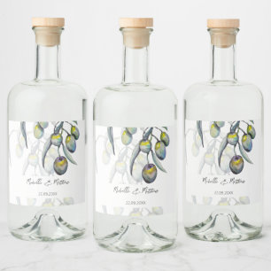 Etiqueta Para Botella De Licor Rama de Olivo Elegante Acuarela Personalizada