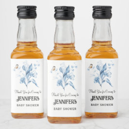 Etiqueta Para Botella De Licor Ramo Floral Azul, Favor de Agradecimiento para Bab