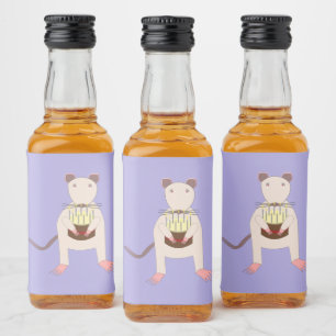 Etiqueta Para Botella De Licor Rata siamesa con pastel de cumpleaños