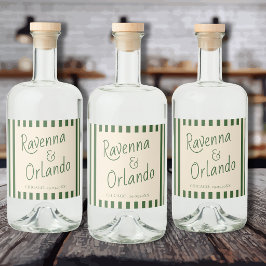 Etiqueta Para Botella De Licor Rayas Verdes Botella Retro Minimalista Boda