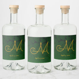 Etiqueta Para Botella De Licor Recepción de la Boda de Oro Verde Monograma Hunter