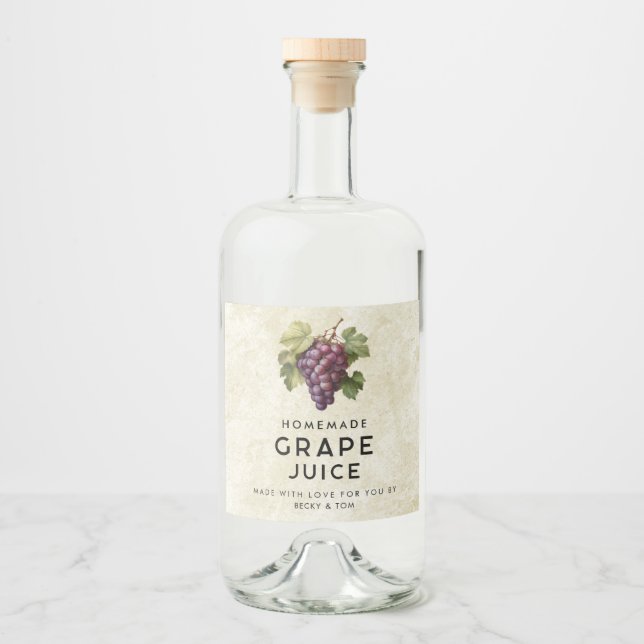 Etiqueta Para Botella De Licor Receta casera de jugo de uva tinto vintage (Anverso)