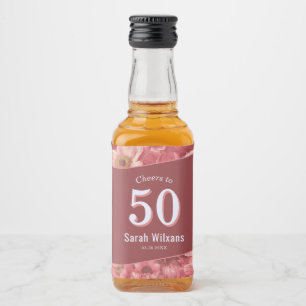 Etiqueta Para Botella De Licor Regalo de cumpleaños adulto de Anémonas rosadas pa