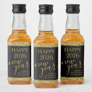 Etiqueta Para Botella De Licor Regalo Personalizado Black Gold Happy New Year 202