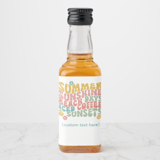 Etiqueta Para Botella De Licor Retro Groovy Summer Pink Monograma Nombre (Anverso)