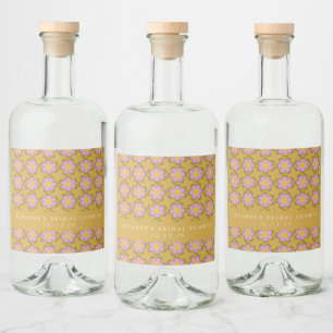 Etiqueta Para Botella De Licor Retro Lindo Mod Floral Amarillo Regalo de Boda Per