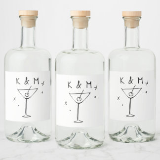 Etiqueta Para Botella De Licor Retro Whimsical Martini Hand Drawn Custom Initials
