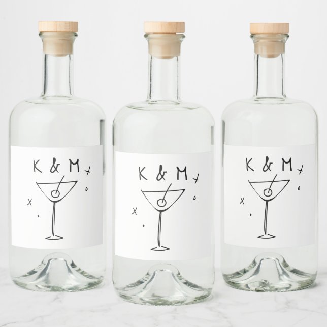 Etiqueta Para Botella De Licor Retro Whimsical Martini Hand Drawn Custom Initials (Botellas)