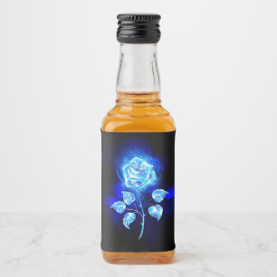 Etiqueta Para Botella De Licor Rosa azul en llamas