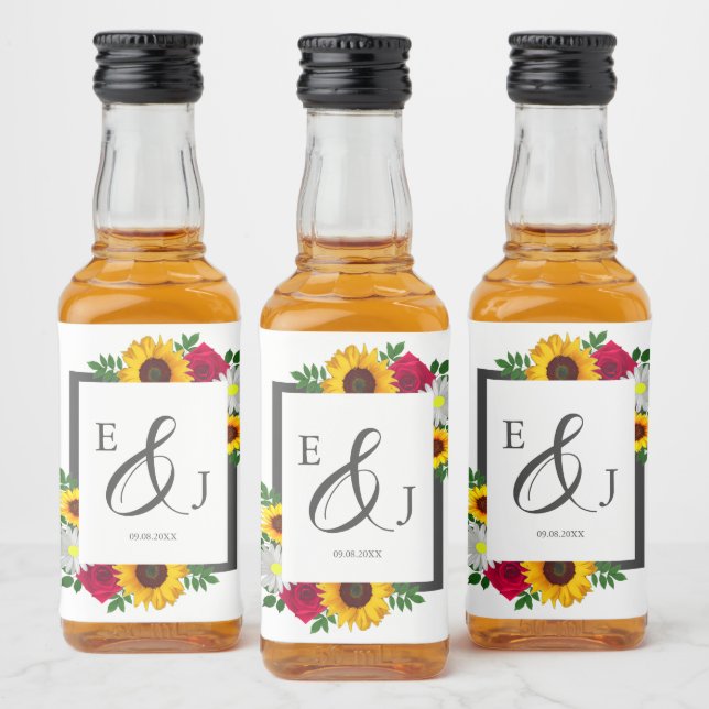 Etiqueta Para Botella De Licor Rosa de girasol Daisy Autumn Boda floral (Botellas)
