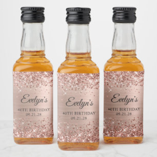 Etiqueta Para Botella De Licor Rosa Dorado Brillante con Holograma Cumpleaños 40