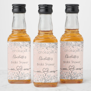Etiqueta Para Botella De Licor Rosa oro plata mr mrs para ducha de novia