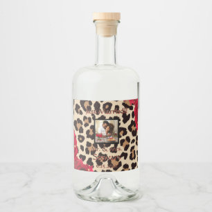 Etiqueta Para Botella De Licor Rosa roja de impresión animal moderna "recién casa