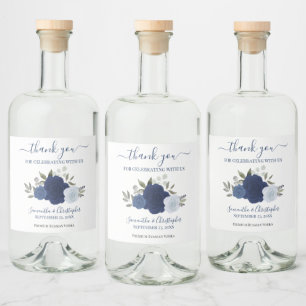 Etiqueta Para Botella De Licor Rosas de acuarela del Boho Azul de la Marina Graci