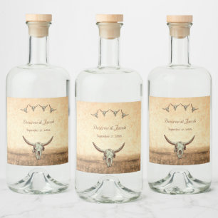 Etiqueta Para Botella De Licor Rústico Occidental País Boda Cow Bull Skull