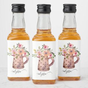 Etiqueta Para Botella De Licor Rústico Pitcher Peach & Mauve Watercolor Floral