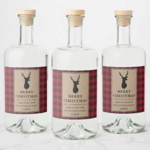 Etiqueta Para Botella De Licor Rústico Red Plaid Merry Christmas Kraft