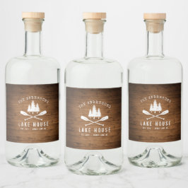 Etiqueta Para Botella De Licor Rutic Lake House Oars Trees Impresión de madera