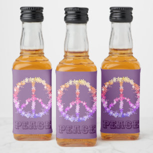 Etiqueta Para Botella De Licor Signo de paz con flores coloridas,Texto personaliz