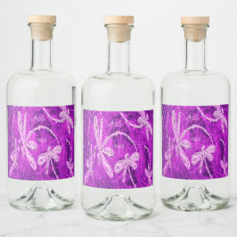Etiqueta Para Botella De Licor Silvery Dragonflies en el cielo mágico de Magenta