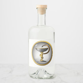 Etiqueta Para Botella De Licor Símbolo de medicina serpiente oro metalizado y pla