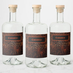 Etiqueta Para Botella De Licor Sparkling Naranja Spider Webs