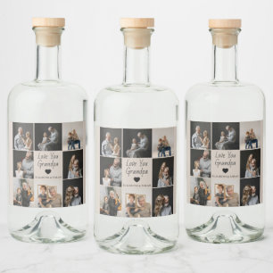 Etiqueta Para Botella De Licor Te Amo Abuelo con Corazón y Fotos -