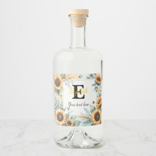 Etiqueta Para Botella De Licor Texto de nombre de monograma girasoles acuarela mo