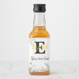 Etiqueta Para Botella De Licor Texto de nombre de monograma girasoles acuarela mo
