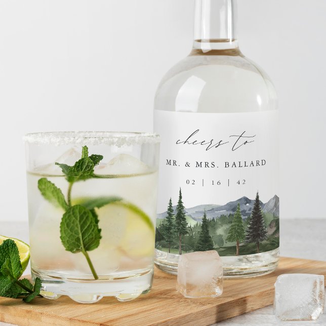 Etiqueta Para Botella De Licor Timberline | Boda del bosque de las montañas acuát (Subido por el creador)