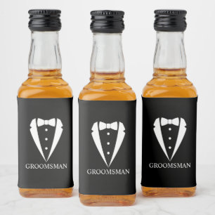 Etiqueta Para Botella De Licor Traje de esmoquin negro y corbata de lazo padrino 